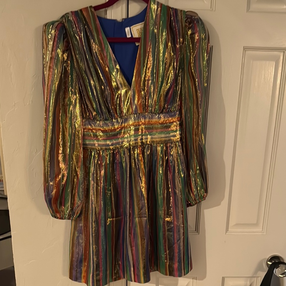 Lilly McCarthy Metallic Multicolor Stripe V-Neck Dress